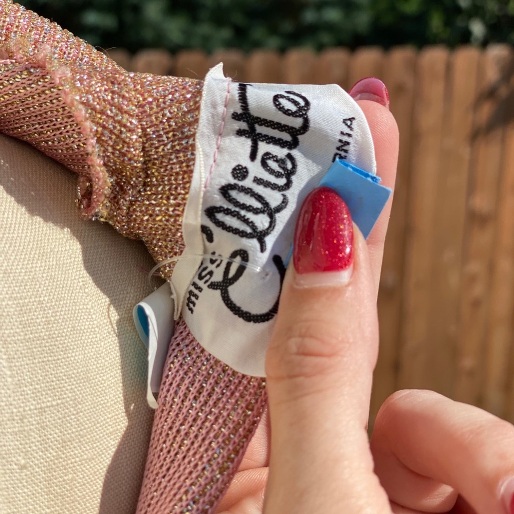 Vintage designer shiny sparkly rose gold tinted beige long knit so cute - Picture 7 of 7